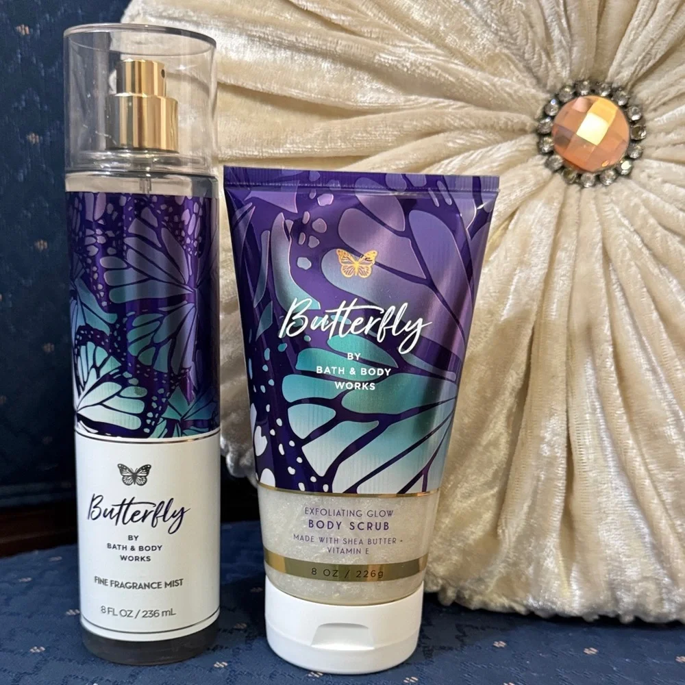 Bath & Body Works Butterfly Fragrance Mist and Body Scrub - Blue and Purple - Picture 1 of 1